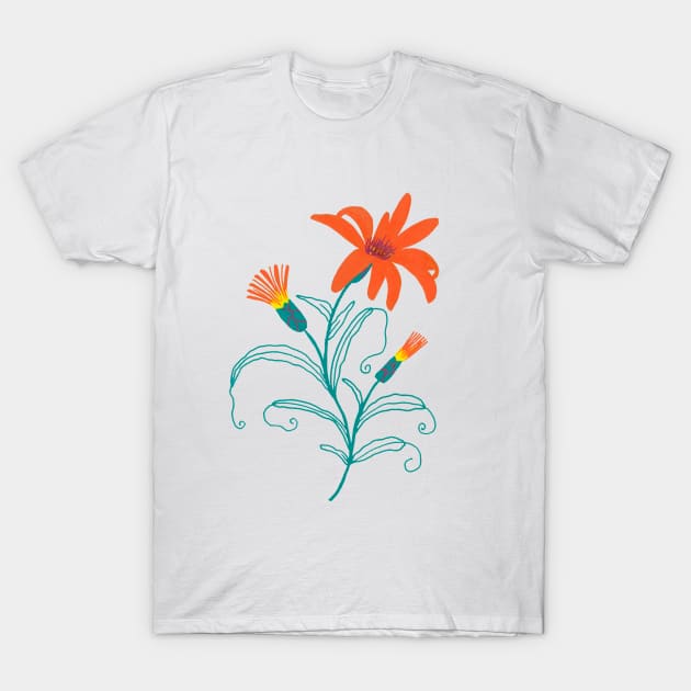 Illustrated orange wildflower T-Shirt by agus.cami